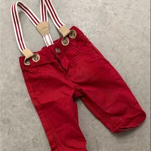Cat and Jack Unisex Red Pants with Red Stripe Suspenders Size NB
